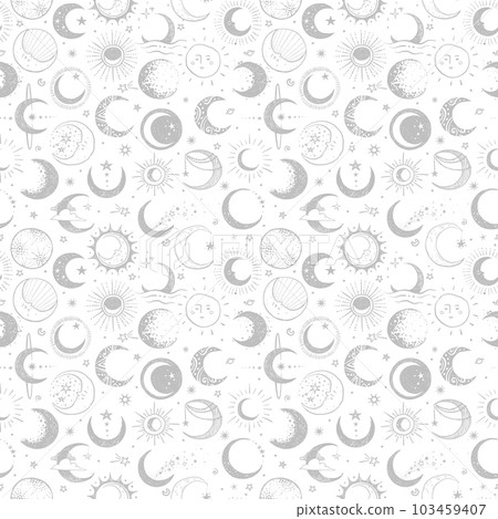 Seamless pattern with the Moon and crescent...-插圖素材 [103459407] - PIXTA圖庫