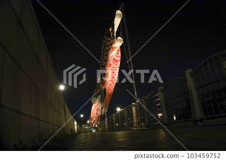 Illuminated carp streamers on the Handa Canal Illuminated carp streamers on the Handa Canal 103459752