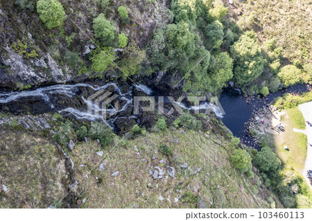 Aerial of Assaranca Waterfall in County Donegal - Ireland 103460113