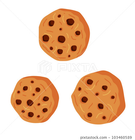 Cookie. Set of Oatmeal pastry with chocolate. Element of home bakery. Sweet snack. Flat cartoon illustration 103460589