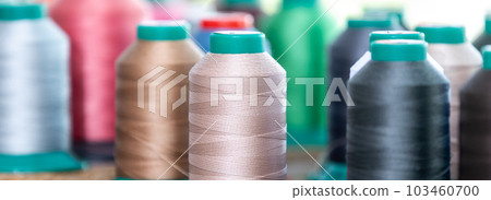 Close up of colorful threads in the leatherworking or tailoring studio 103460700
