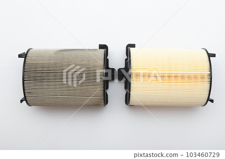 New Clean and Old Dirty Air Filter for a Turbocharged Car Engine. 103460729