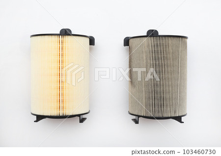New Clean and Old Dirty Air Filter for a Turbocharged Car Engine. 103460730