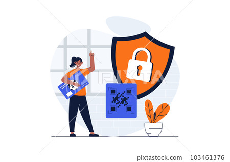 Secure payment web concept with character scene. Woman using protection system for personal financial data. People situation in flat design. Illustration for social media marketing material. Secure payment web concept with character scene. Woman using protection system for personal financial data. People situation in flat design. Illustration for social media marketing material. 103461376