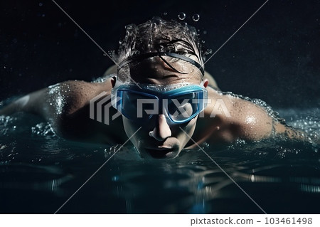 Portrait of a young swimmer wearing goggles...-插圖素材