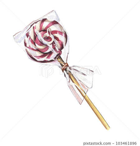 Red spiral sweet lollipop packaged isolated on white background. Watercolor hand draw candy illustration for design menu 103461896