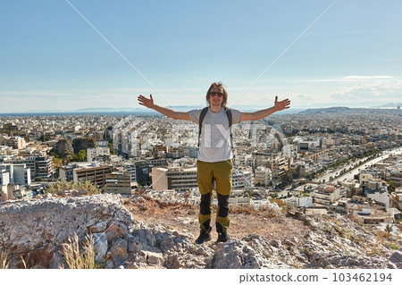City view of Athens, Greece, tourist posing on hill 103462194