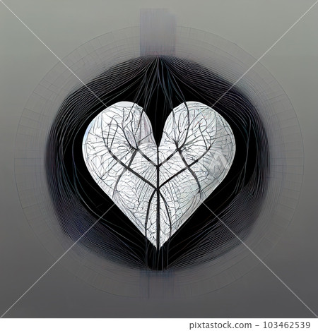 Inkwell passion. Stylized monochrome heart in graphic contrast. Artistic monochromatic heart. AI-generated 103462539