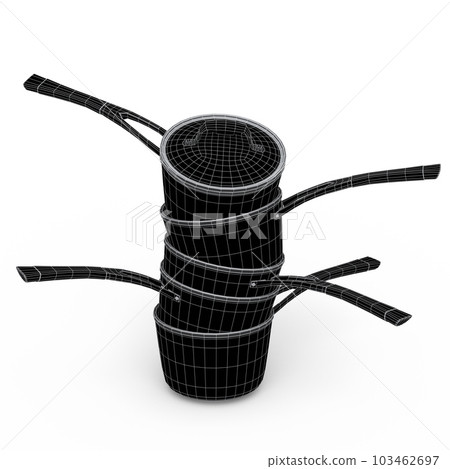 Set of stewpot, frying pan and chrome plated cookware on white background Set of stewpot, frying pan and chrome plated cookware on white background 103462697