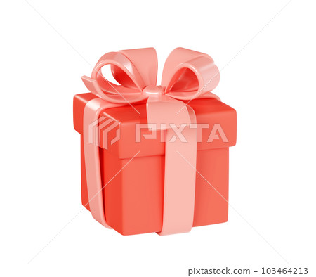 Gift box 3d render illustration - closed red present pack decorated with pink ribbon and bow. Festive colorful square package with surprise. Decoration for birthday or Christmas design Gift box 3d render illustration - closed red present pack decorated with pink ribbon and bow. Festive colorful square package with surprise. Decoration for birthday or Christmas design 103464213