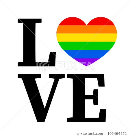 Love LGBT typography. LGBTQIA community symbol. Gay pride month. Imprint of the lips. Vector template for poster, banner, card, flyer, sticker, etc Love LGBT typography. LGBTQIA community symbol. Gay pride month. Imprint of the lips. Vector template for poster, banner, card, flyer, sticker, etc 103464351
