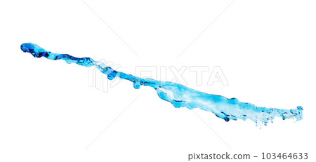 Shape form droplet of blue Water splashes into drop water line tube attack fluttering in air and stop motion freeze shot. Splash blue Water texture graphic resource elements, White background isolated Shape form droplet of blue Water splashes into drop water line tube attack fluttering in air and stop motion freeze shot. Splash blue Water texture graphic resource elements, White background isolated 103464633