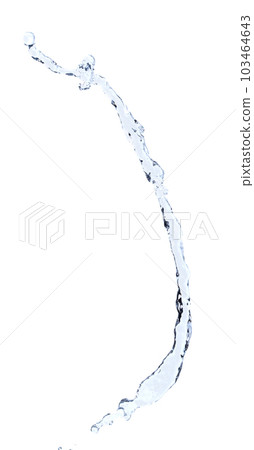 Shape form droplet of Water splashes into drop water attack fluttering in air and stop motion freeze shot. Splash Water for texture graphic resource elements, White background isolated 103464643