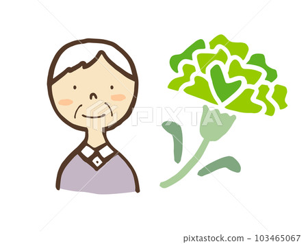 可愛的老人和康乃馨/手繪插畫素材 103465067