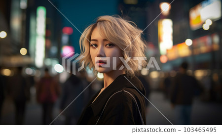 生活在城市的金髮美女人像AI圖像 103465495