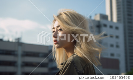 生活在城市的金髮美女人像AI圖像 103465498