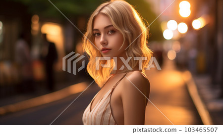 生活在城市的金髮美女人像AI圖像 103465507