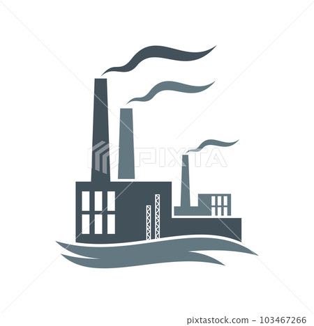 Factory, industrial plant or power station icon. Vector building of chemical or energy industry with smoke, chimneys and pipes. Electricity production, gas and oil refinery plant or factory building Factory, industrial plant or power station icon. Vector building of chemical or energy industry with smoke, chimneys and pipes. Electricity production, gas and oil refinery plant or factory building 103467266
