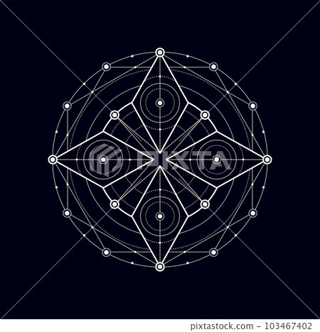 Esoteric tribal sign isolated geometric shape, masonic symmetrical sign. Vector sacred esoteric symbol, tattoo design element. Alchemy mystic decoration 103467402