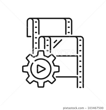 Filmstrip reel isolated movie video film production outline icon. Vector film strip retro video camera diapositive. Retro video footage sign 103467500