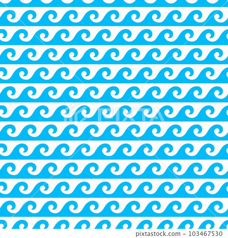 Sea and ocean surf waves seamless pattern. Wrapping paper maritime or aquatic print, fabric vector wavy backdrop or textile seamless background, wallpaper summer pattern with blue water curly waves 103467530