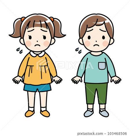 表情不安、迷茫、不耐煩的小女孩和男孩插畫(長袖、彩色) 表情不安、迷茫、不耐煩的小女孩和男孩插畫(長袖、彩色) 103468506