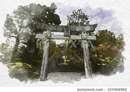 Watercolor-style Takeo Kurokami Shrine Torii Gate Takeo City, Saga Prefecture 103468960