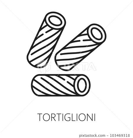 Tortigloni pasta isolated thin line icon. Vector canneroni cannoli crusetti raw canelons. Italy cuisine, italian food, traditional pasta 103469318