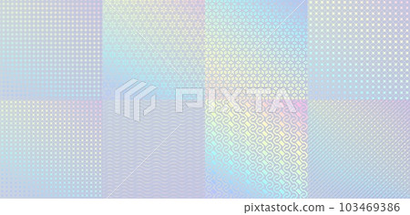 Hologram texture patterns, glitter foil with rainbow gradient. Official certificate neon vector hologram print, foil iridescent background or texture, rainbow gradient patterns set Hologram texture patterns, glitter foil with rainbow gradient. Official certificate neon vector hologram print, foil iridescent background or texture, rainbow gradient patterns set 103469386