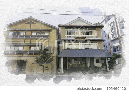 Watercolor-style Takeo Onsen Ohgiya and Wakamatsuya Ryokan Takeo City, Saga Prefecture 103469420