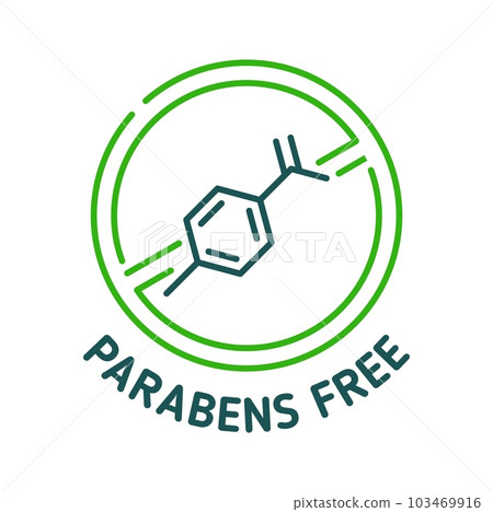 Parabens free icon or sign for natural organic and no chemical preservative product, vector symbol. Parabens free icon for cosmetics, skincare and health safe or skin hypoallergenic product label 103469916