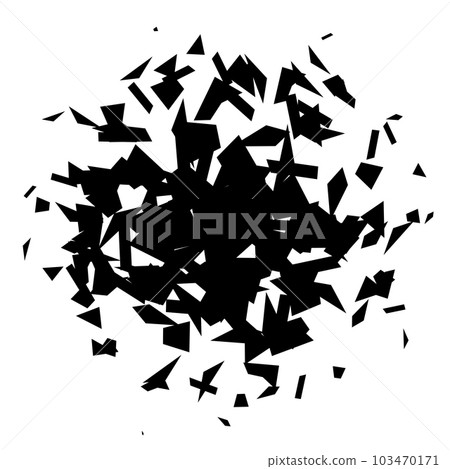 Debris and shatters in radial shape. Black broken pieces, specks, speckles and particles. Abstract explosion and burst textured element. Vector illustration Debris and shatters in radial shape. Black broken pieces, specks, speckles and particles. Abstract explosion and burst textured element. Vector illustration 103470171