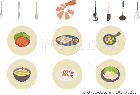 Illustration set of shrimp dishes 103470212