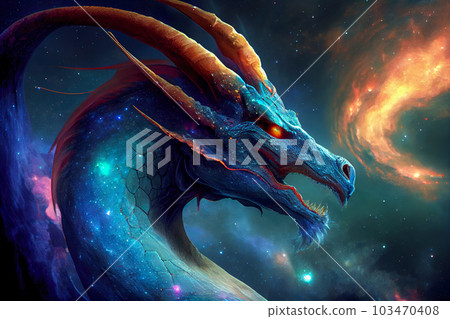 dragon on the background of the starry sky 3d illustration. Generative AI 103470408