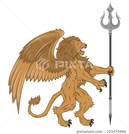 winged rampant lion with trident vector 103470998