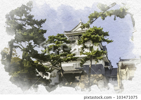 Watercolor-style Okazaki Castle tower, Okazaki City, Aichi Prefecture 103471075