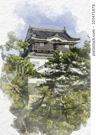 水彩風格的岡崎城樓，愛知縣岡崎市 103471078