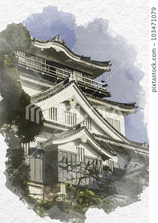 水彩風格的岡崎城樓，愛知縣岡崎市 103471079