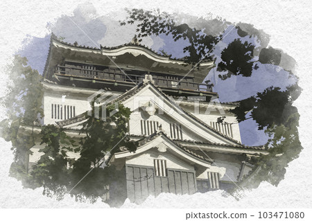 水彩風格的岡崎城樓，愛知縣岡崎市 103471080