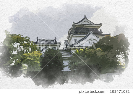 水彩風格的岡崎城樓，愛知縣岡崎市 103471081