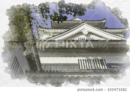 水彩風格的岡崎城樓，愛知縣岡崎市 103471082
