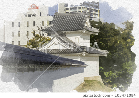 Watercolor style Okazaki Castle Higashisumi Turret Okazaki City, Aichi Prefecture 103471094