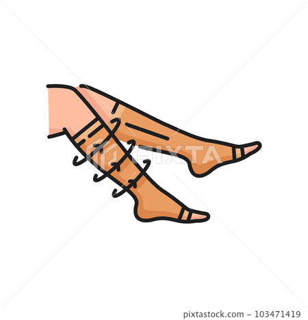 Compression socks, abnormal blood pressure, weak valves. Vector arrows and waves, stockings and varicose veins, vascular disease treatment outline icon Compression socks, abnormal blood pressure, weak valves. Vector arrows and waves, stockings and varicose veins, vascular disease treatment outline icon 103471419
