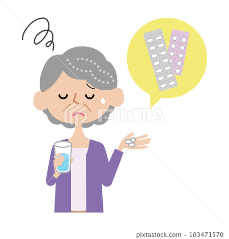 Senior woman who is not good at taking medicine Senior woman who is not good at taking medicine 103471570