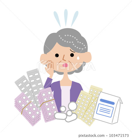 A senior woman who is in trouble with a lot of medicine A senior woman who is in trouble with a lot of medicine 103471573