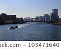 A sightseeing boat running up the Sumida River and the scenery of the bay area 103471640
