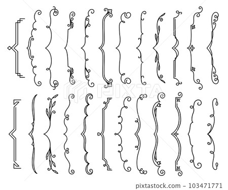Parenthesis border. Hand drawn calligraphic frames, curly line art vector borders or vintage parenthesis dividers. Simple ornate, flourish braces, doodle decorations collection Parenthesis border. Hand drawn calligraphic frames, curly line art vector borders or vintage parenthesis dividers. Simple ornate, flourish braces, doodle decorations collection 103471771