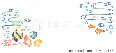 貝殼和熱帶魚的插圖框架 103472167