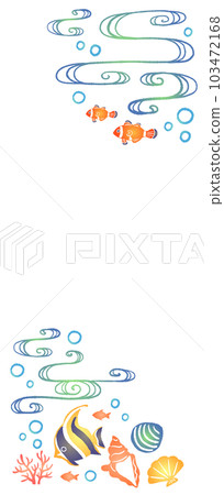 貝殼和熱帶魚的插圖框架 貝殼和熱帶魚的插圖框架 103472168