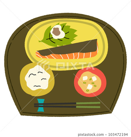 托盤上烤鮭魚套餐的手繪風格矢量圖 托盤上烤鮭魚套餐的手繪風格矢量圖 103472194